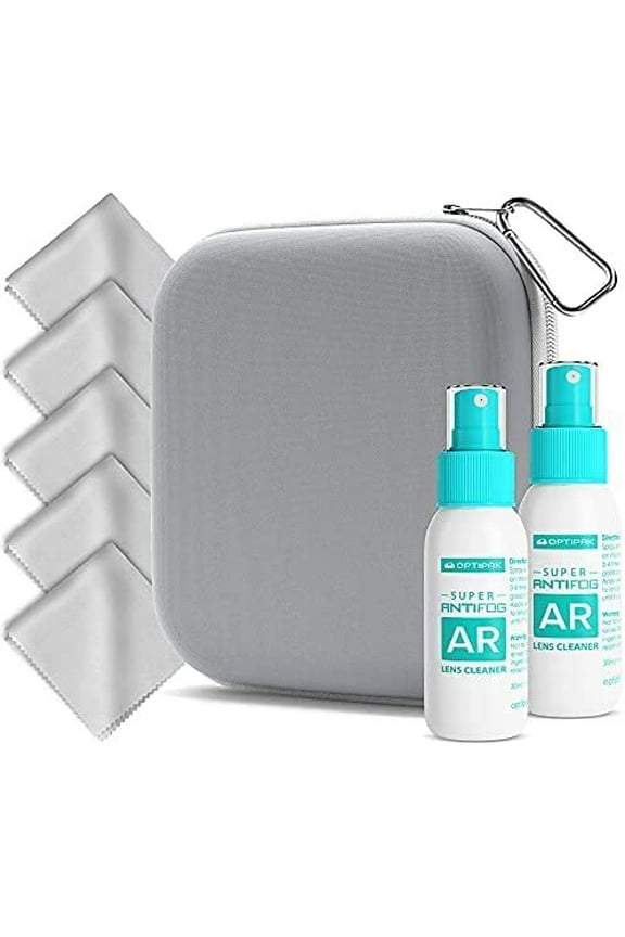 Face Mask Storage Case Kit with Anti Fog Spray & Lens Cleaner Cloth Grey
