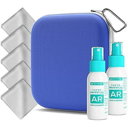 OptiPak Face Mask Storage Case Kit with Anti Fog Spray & Lens Cleaner Cloth Royal Blue