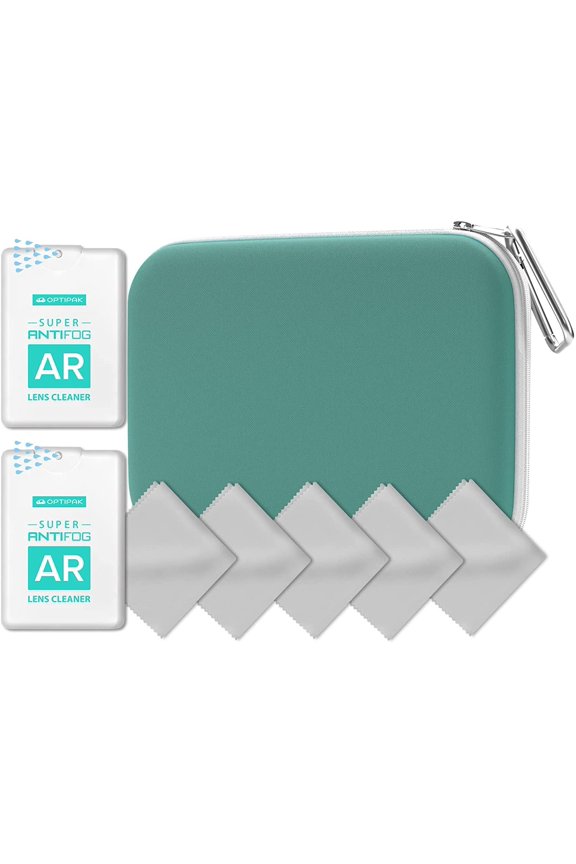 Slim Face Mask Storage Case Kit with Anti Fog Spray & Lens Cleaner Cloth Teal