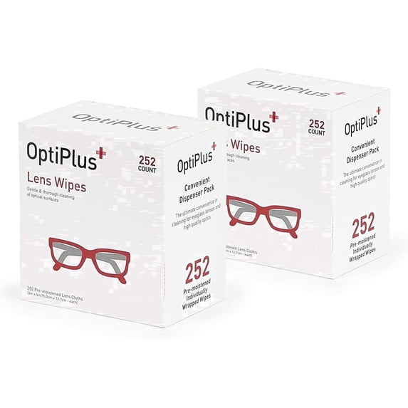 OptiPlus Eyeglass Lens Wipes l Pre-Moistened l Cleaning Wipes for Glasses, Smart Phones, Optical Lens, Goggles, and Watch Screen l Quick-Dry & Scratch-Free | 252 Count (504 Count (Pack of 1))