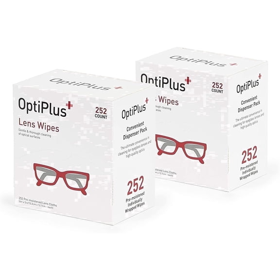 OptiPlus Eyeglass Lens Wipes l Pre-Moistened l Cleaning Wipes for Glasses, Smart Phones, Optical Lens, Goggles, and Watch Screen l Quick-Dry & Scratch-Free | 252 Count (504 Count (Pack of 1))