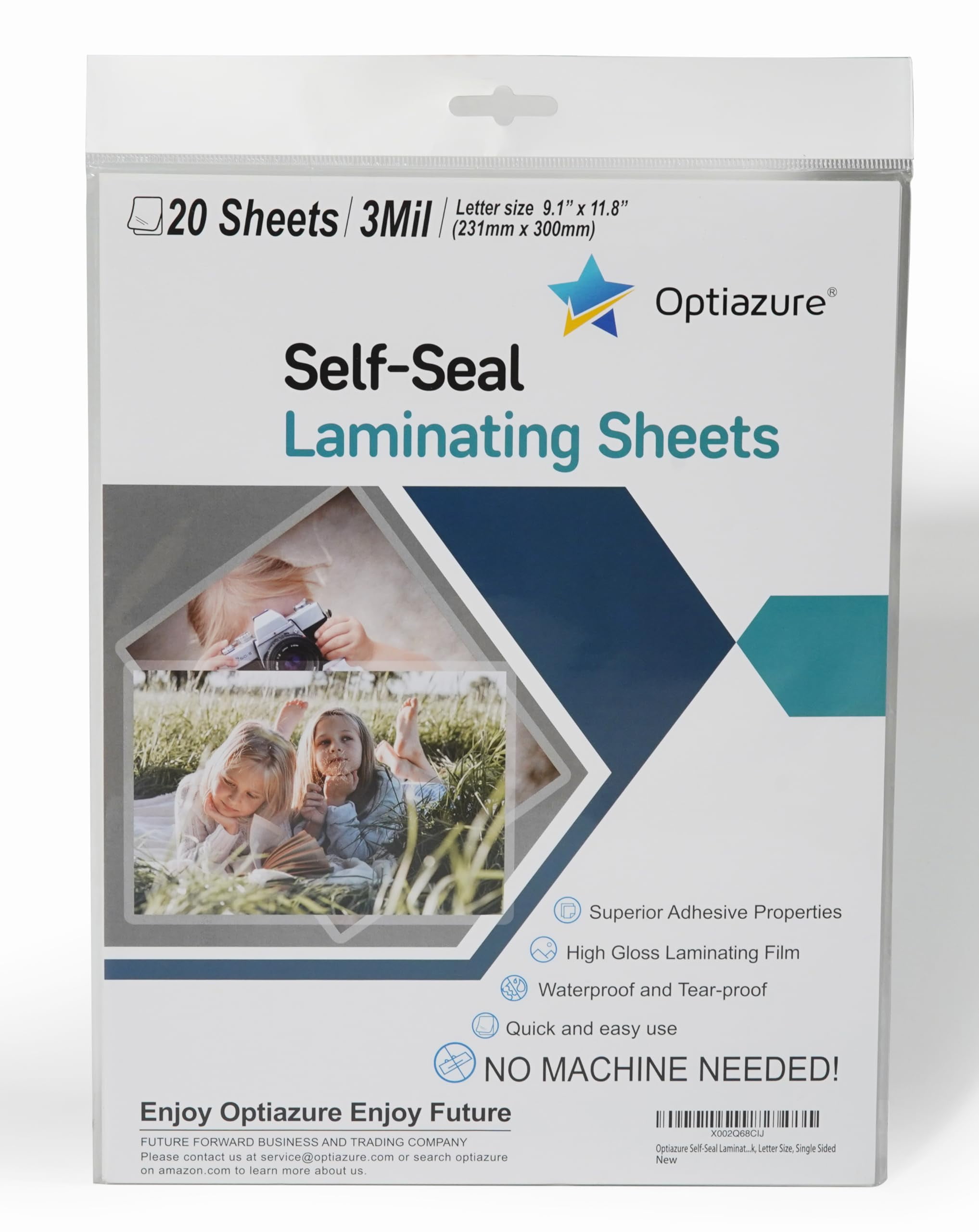 Optiazure SelfSeal Laminating Sheets 9.1"x11.8" Inches, 3mil 20Pack
