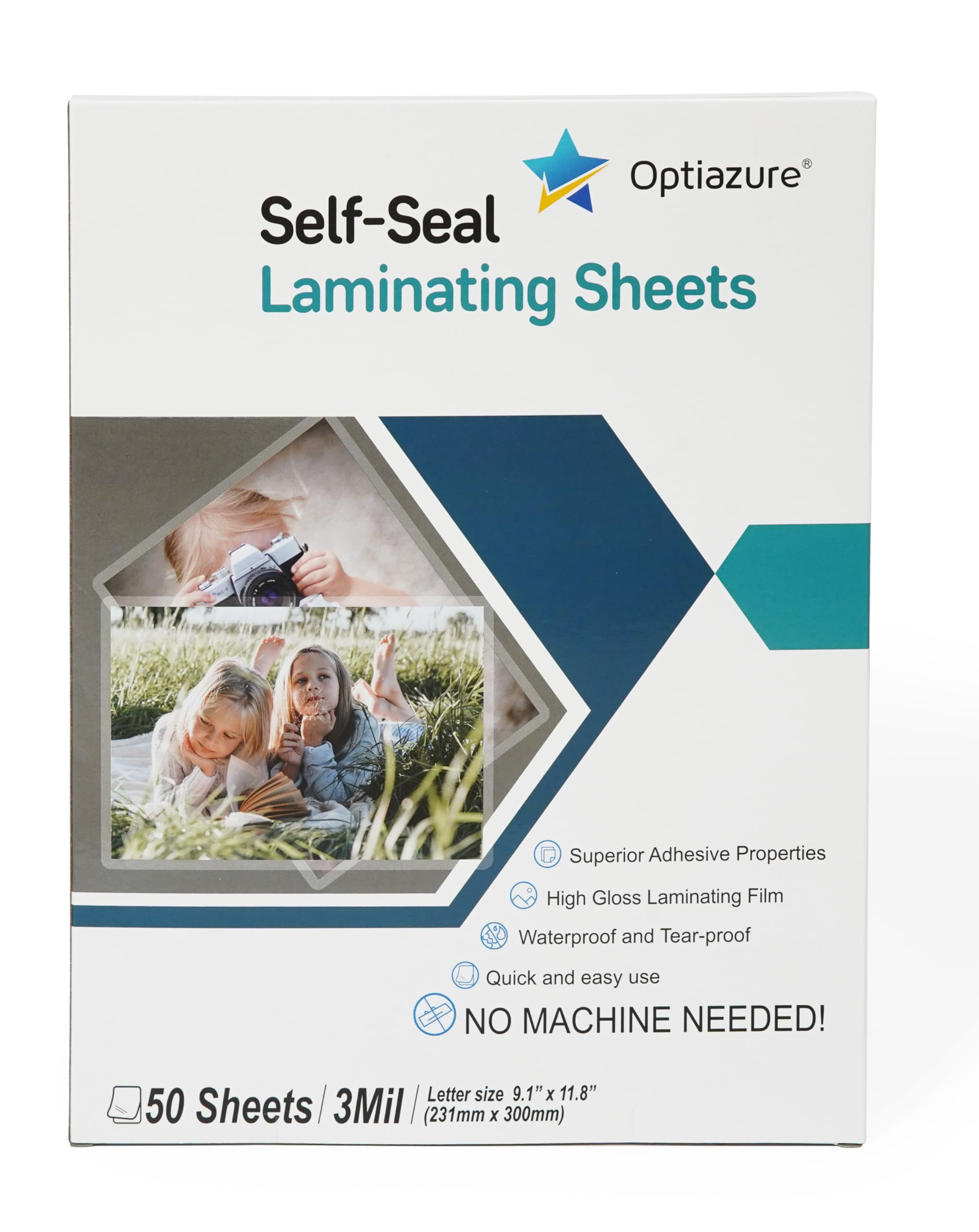 Optiazure SelfSeal Laminating Sheets 9.1"x11.8" Inches, 3mil 50Pack