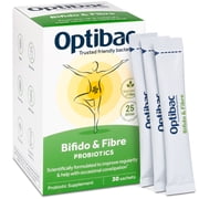 Optibac Probiotics Bifido & Fibre - Vegan Probiotics for Digestive Health & Occasional Constipation, 25 Billion CFU & Prebiotic - 30 Sachets
