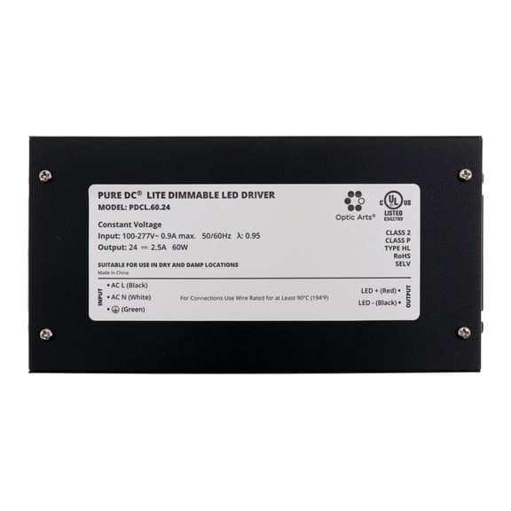 Optic Arts PDCL.60.24 Remote Dimmable LED Driver, 100-277V, 24VDC, 60W