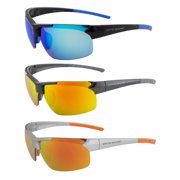 Optic Edge Frontrunner Sports & Motorcycle Sunglasses 3 Pairs Semi-Rimless Black Frame w/Blue & Orange Mirror Lenses