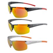 Optic Edge Frontrunner Sports & Motorcycle Sunglasses 3 Pairs Semi-Rimless Black Frame w/Red & Orange Mirror Lenses