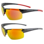 Optic Edge Frontrunner Sports & Motorcycle Sunglasses for Men or Women Semi-Rimless Black Frame w/Red & Orange Mirror Lenses