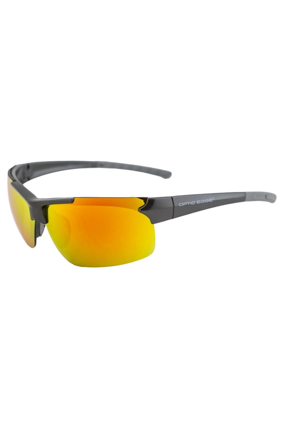 Frontrunner Sports & Motorcycle Sunglasses for Men or Women Semi-Rimless Gunmetal Frame w/Dielectric Orange Mirror Lenses
