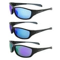 thumbnail image 1 of Optic Edge Overdrive Sports & Motorcycle Sunglasses for Men or Women 3 Pairs Gloss & Matte Black Frames w/Blue & Purple Mirror Lenses, 1 of 9