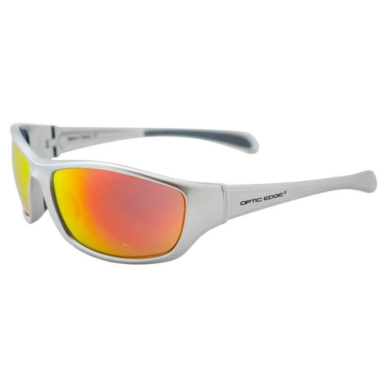 Optic Edge Overdrive Sports & Motorcycle Sunglasses for Men or Women Silver  Frame w/Dielectric Red Mirror Lens 
