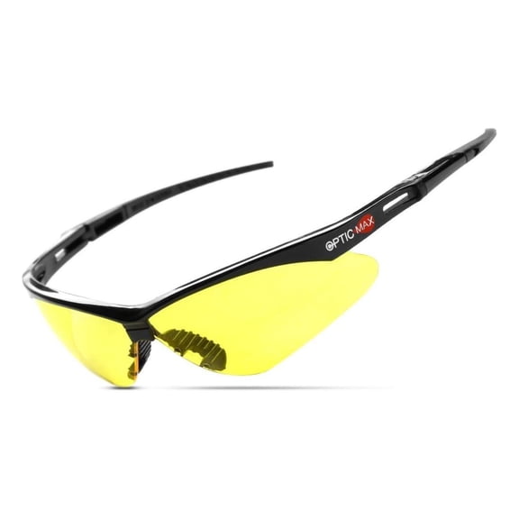 Optic Max Safety Glasses for Men & Women, Scratch-Resistant Eye Protection for Shooting, Hunting & Construction Amber Select Size
