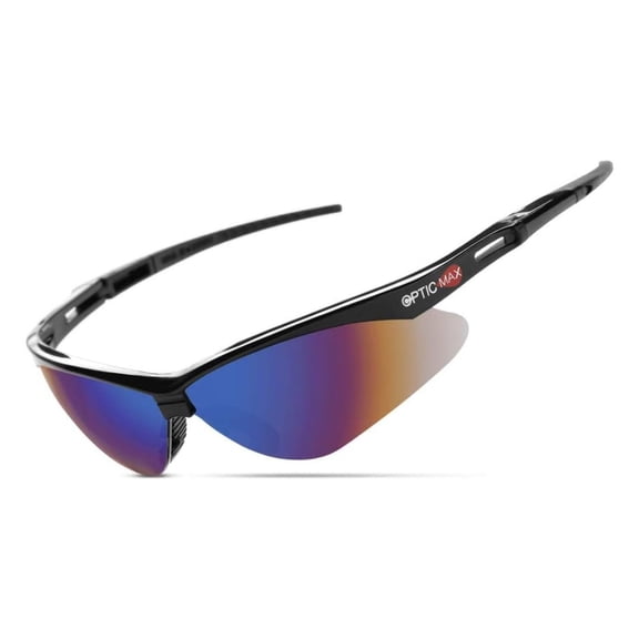 Optic Max Safety Glasses for Men & Women, Scratch-Resistant Eye Protection for Shooting, Hunting & Construction Blue Mirrored Select Size