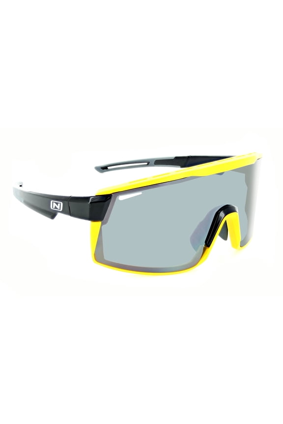 Fixie Max Sunglasses - Black, Yellow Lens Rim, Smoke Lens with Silver Flash