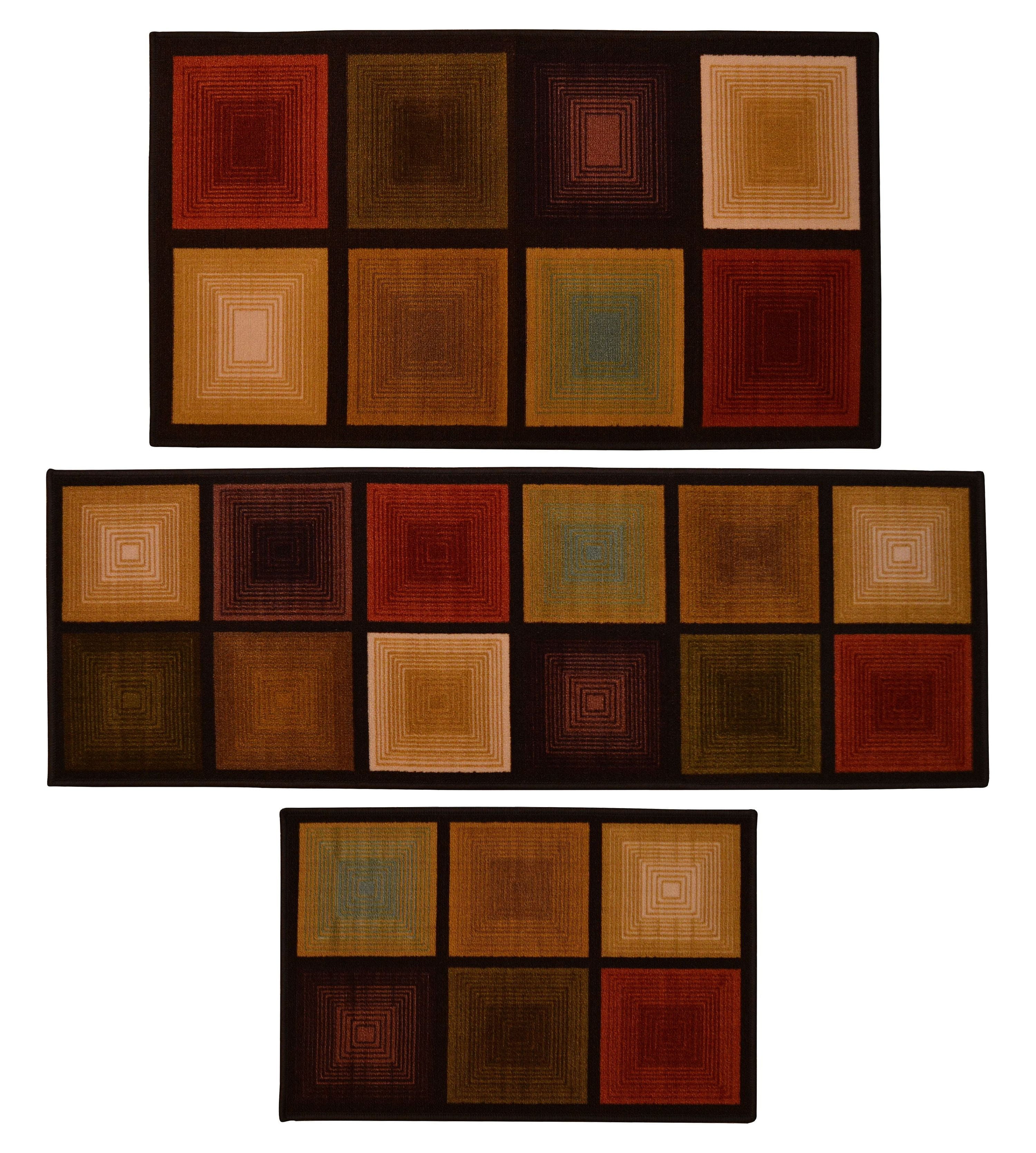Optic Squares Multicolor Rectangular Synthetic Rug Set