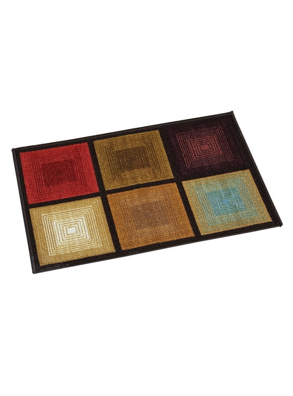 Optic Squares Skid-Resistant and Nonslip Accent Rug with Burnished Autumn Red, Brown and Beige