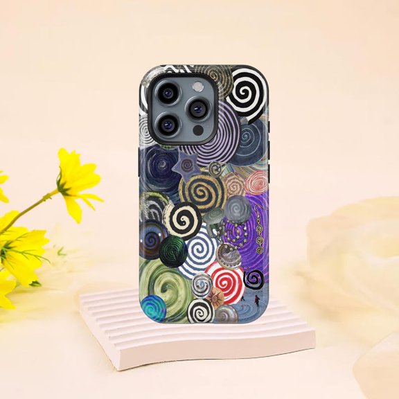 Optic Swirl Color Collage iPhone Case, Hypnotic Retro Wave Pattern with iPhone 17 to 11 Pro Max