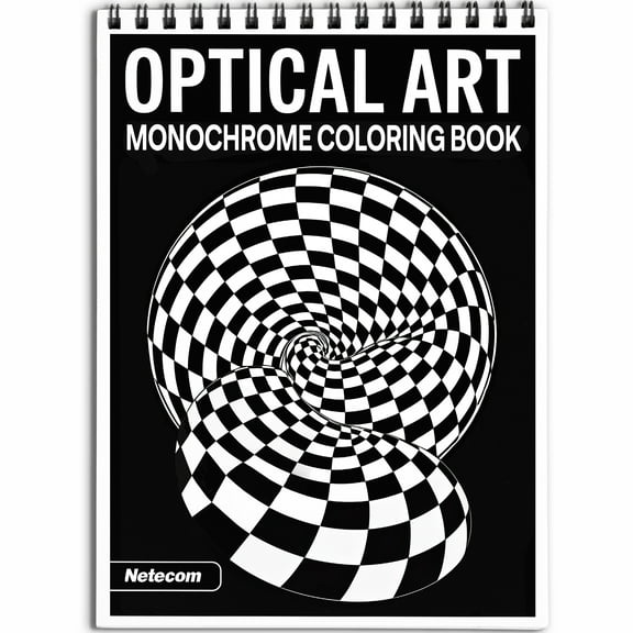 Optical Art Monochrome Coloring Book Spiral Bound for Adults, Softcover, Relaxing One-Color Illustrations with Abstract Patterns, Illusions and Abstract for Mindfulness, Stress Relief