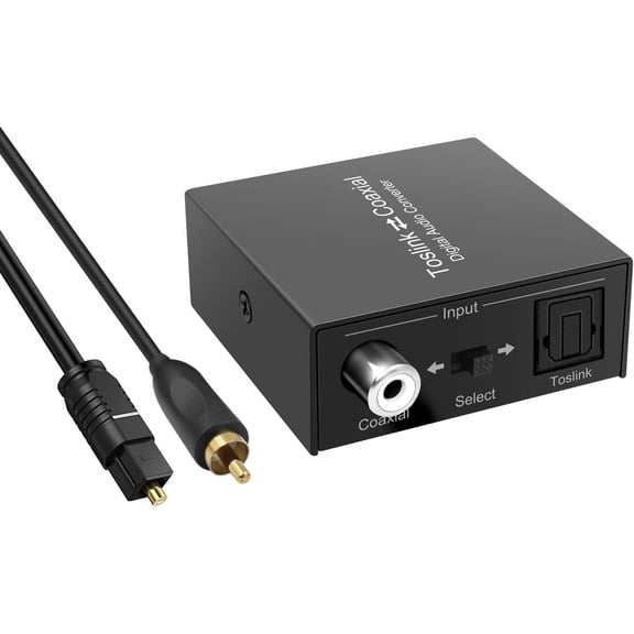 Optical to Coaxial or Coax to Optical Digital Audio Converter Adapter, Bi-Directional Digital Coaxial to/from SPDIF Optical (Toslink) Audio Signal Converter/Repeater