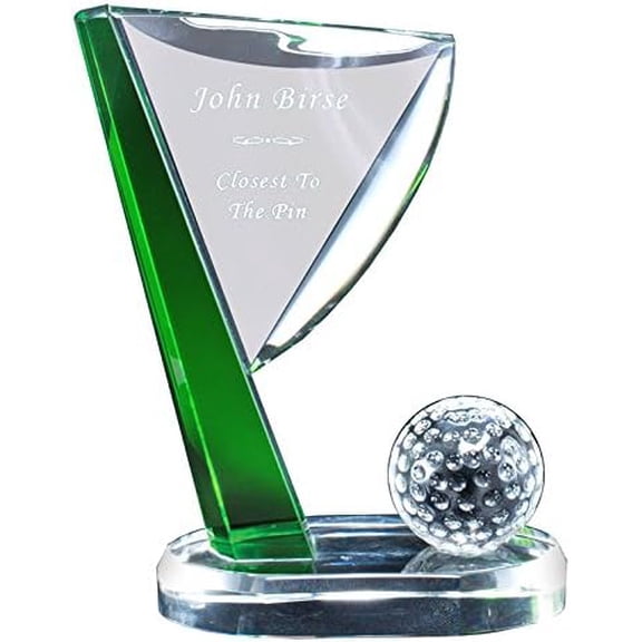 Optical Crystal Golf Flag Trophy with Ball, Personalized Recognition Sports Award, Custom Engraved, 7- Inch$$Gift Supply & Awards
