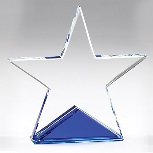 Optical Cut Crystal Star Trophy on Blue Base, Engravable Customizable Personalized Award for Leadership or Recognition, 5-1/4 Inch$$Gift Supply & Awards