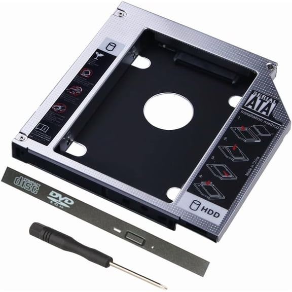 Optical Drive to Hard Drive Caddy Bracket 2nd HDD SSD Enclosure Universal 9.5mm SATA Port Case Adapter Converter Tray for SFF Laptop Internal DVD CD RAM ROM Player