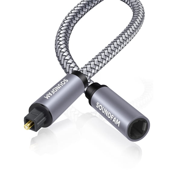 Optical Extension Cable 3Ft/1M, Toslink Optical Cable Male to Female Hi-Fi Sound Fiber Digital Extension Adapter for Home Theater, Sound Bar, TV (Grey)