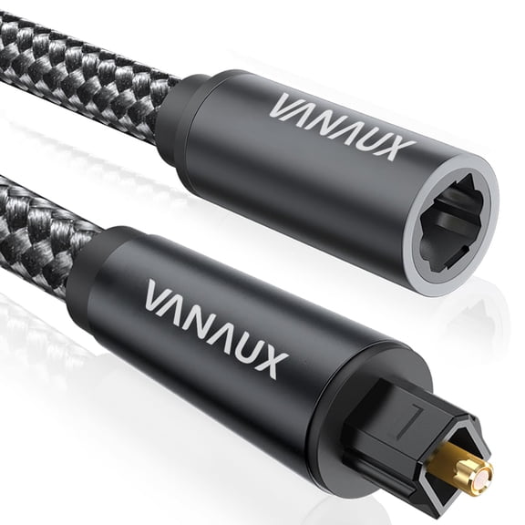 Optical Extension Cable Digital Toslink Male to Female S/PDIF Cords Compatible with Home Theater, Sound Bar, TV, PS4, Xbox, PlayStation & More - Black (10ft/3m)