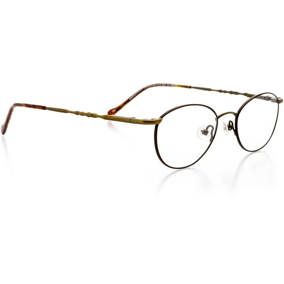 Optical Eyewear Glasses - Oval Shape, Metal Full Rim Frame - Antique Gold Brown