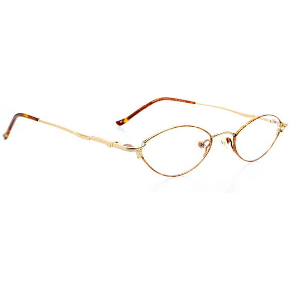 Optical Eyewear Glasses - Oval Shape, Metal Full Rim Frame - Shiny Gold Amber