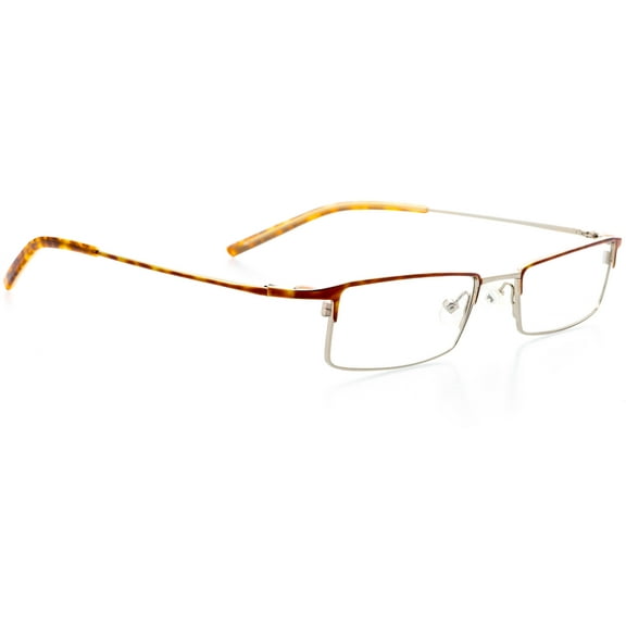 Optical Eyewear Glasses - Rectangle Shape, Metal Half Rim Frame - Silver Amber