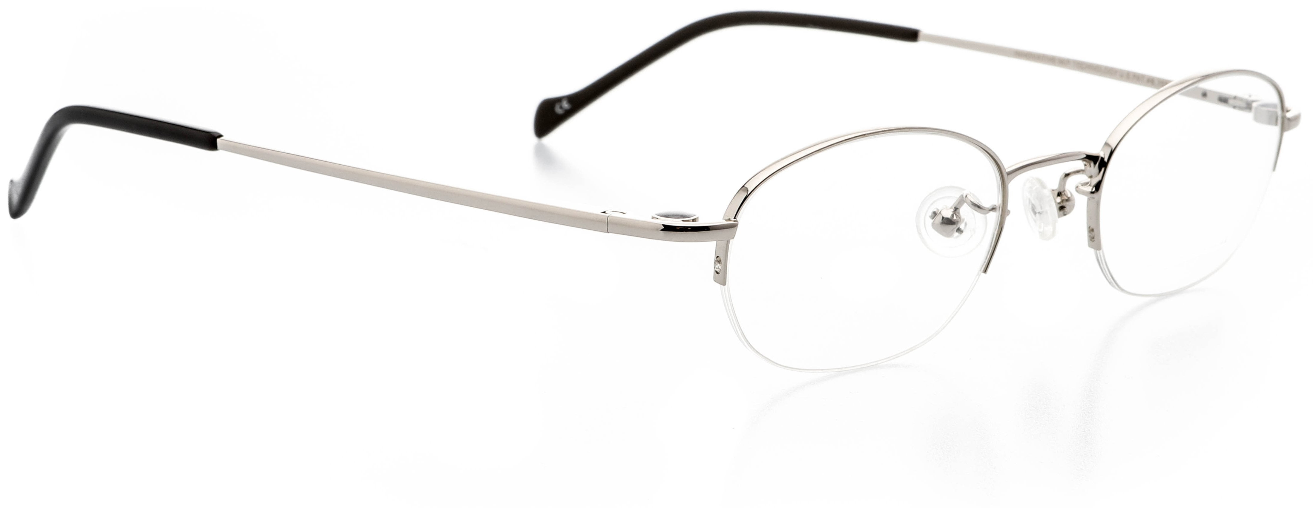 Optical Eyewear Oval Shape Metal Half Rim Frame Prescription Eyeglasses Rx Shiny Silver