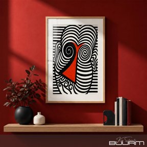 Optical Face Red Modern Surreal Wall Art Poster
