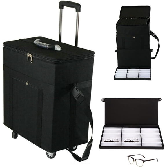 Optical Frame Display Trolley Holds 180 Glasses 15 Trays Portable Oxford Cloth Case