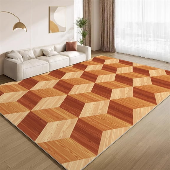 Optical Illusion 3D Cube Area Rugs, Wood Grain Carpet, Washable Non Slip Low Pile Soft Rug for Living Room Bedroom Office Decor Mat 5x8ft