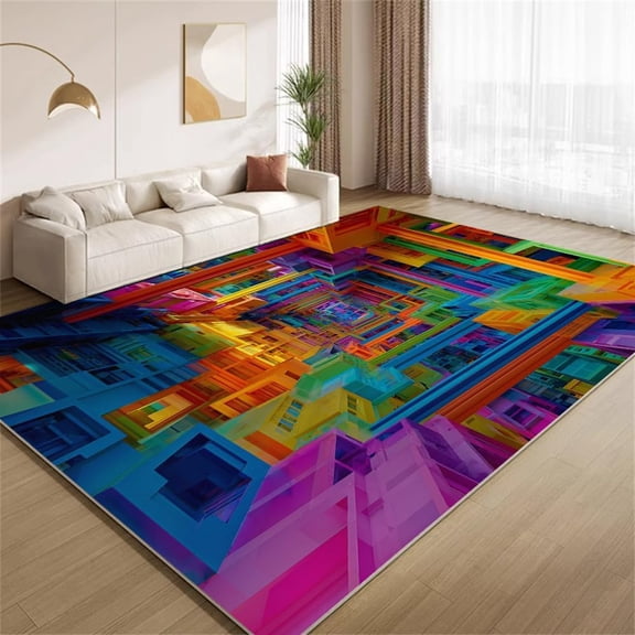 Optical Illusion Area Rugs, Colorful 3D Geometric Texture Carpet, Washable Non Slip Low Pile Soft Rug for Living Room Bedroom Hallway Decor Mat 3ftx4ft