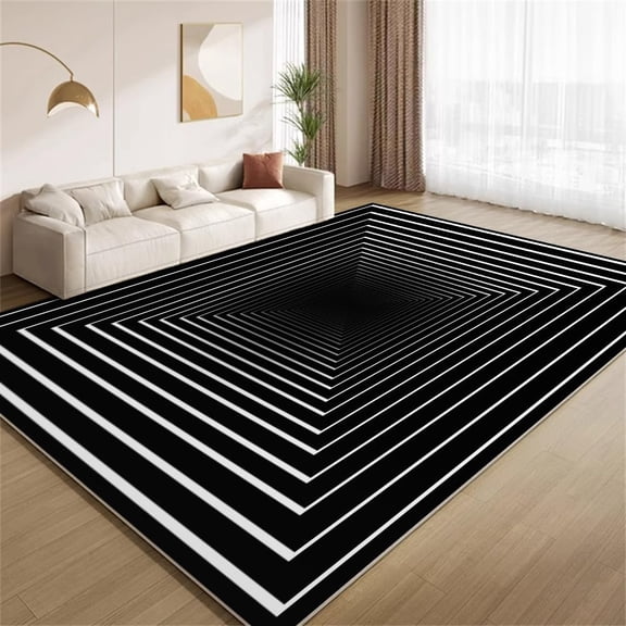 Optical Illusion Art Area Rugs, Black White Geometric Carpet, Non Slip Low Pile Washable Rug for Living Room Bedroom Gameroom Study Office Entrance Foyer 2x3ft