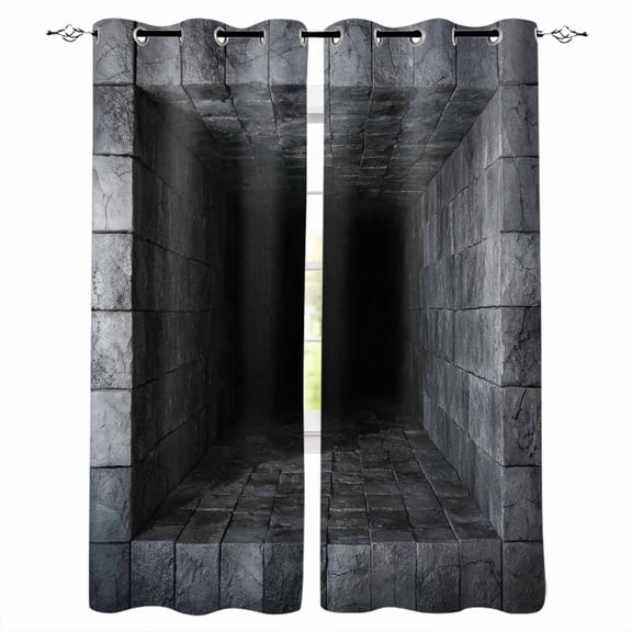 Optical Illusion Blackout Curtains for Bedroom, Abstract 3D Black Grey Looks Like Holes Thermal Insulated Kitchen Drapes with Grommets, Light Blocking Window Treatment, 2 Panels 52" x 84"