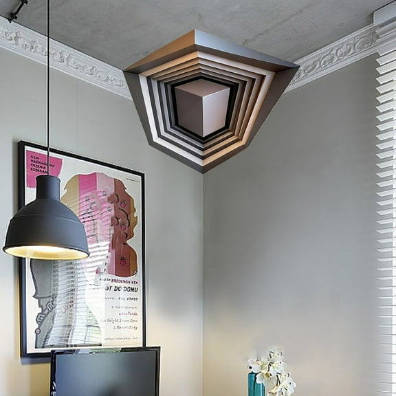 Optical Illusion Corner Wall Art Decal, 3D Stereoscopic Peel and Stick Wall Sticker, Modern Visual Art Decor for Living Room Office Creative Interior Space