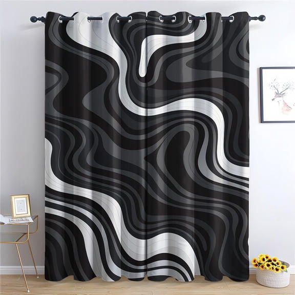 Optical Illusion Curtains For Bedroom Living Room, Black And White Blackout Curtains & Home Decor, Abstract Window Curtains, Thermal Room Darkening Grommet Drapes 42"W x 84"L (Pack of 2)