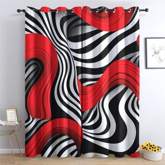 Optical Illusion Curtains For Bedroom Living Room, Vortex Blackout Curtains & Home Decor, Red Black And White Window Curtains, Thermal Room Darkening Grommet Drapes 52"W x 63"L (Pack of 2)