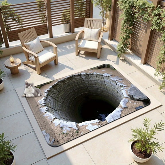 Optical Illusion Endless Black Hole Door Mat - Non-Slip Backing, Machine Washable with Infinity Design, Modern Entrance Suitable for Home, Office, Party Decor - Illusion Effect