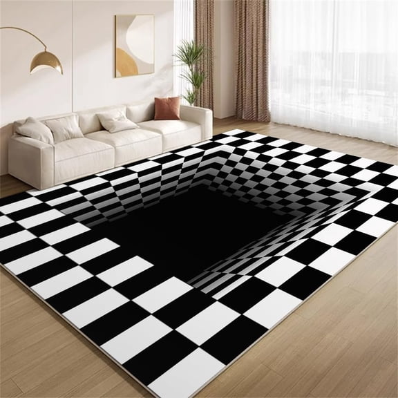 Optical Illusion Lattice Area Rugs, Black White Grid Falling Carpet, Ultra Soft Washable Non Slip Low Pile Rug for Gameroom Bedroom Living Room Playroom Home Decor 2x3ft