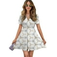 thumbnail image 1 of Optical Illusion Mandala Women Dress V-Neck Short Sleeve Flowy Swing Party Midi Dress, 1 of 4