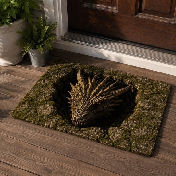 Optical Illusion Rug, 3D Rugs That Look Like a Real Dragon , 3D Carpet Optical Illusion for Bedroom, Living Room, Porch, Terrace and Entrance Decor Non-Slip 3D Hole Rug,15.7 x 23.6in