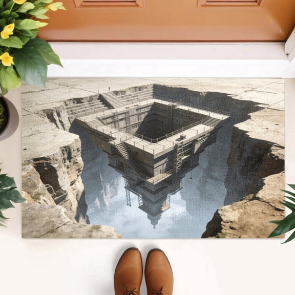 3D Optical Illusion Cliff Pit Doormat, Non-Slip, Durable, Low-Profile Unique Visual Trap Welcome Mat for Entryway, Indoor/Outdoor Home Decor
