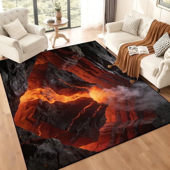 Abstract Fire Nebula Area Rug, 5'x7' Cosmic Galaxy Swirl Floor Mat, Non-Slip Rug for Living Room/Bedroom/Bohemian Decor