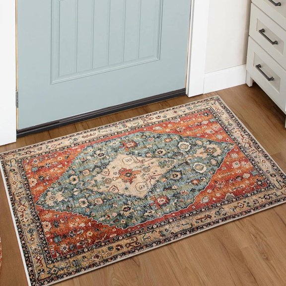 Optical Illusion Rug, Circular Vortex Pattern Decorative Deep-pile Carpet, Fun Non-Slip Mat for Living Room Bedroom, Persian Style A