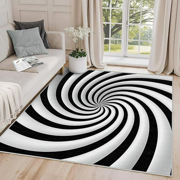 Optical Illusion Rug - Optical Illusion Rug, 3D Trippy Abstract Swirl Area Rug, Black And White Door Mat, Washable & Non Slip Small Carpet, Optical Illusion Home Decor Gifts 2' x 3'