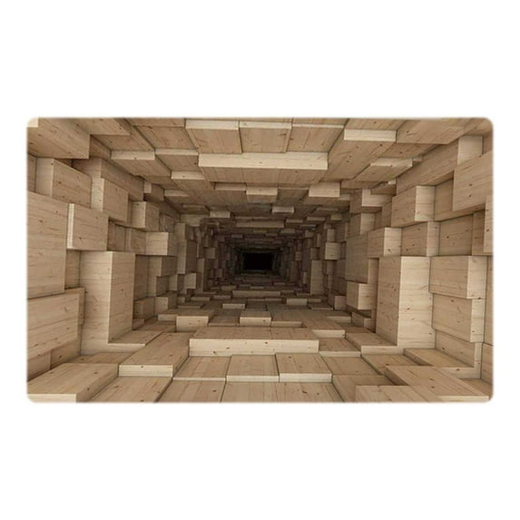 Optical Illusion Rug - Wood Block 3D Light Area Rug - Geometric Rug Indoor Out Door Optical Illusion Carpet for Bedroom Livingroom